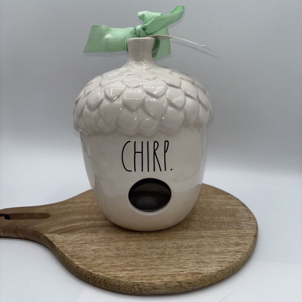 Rae Dunn Acorn Round Birdhouse CHIRP 7.5" White NEW -Collection -Gift -Party
